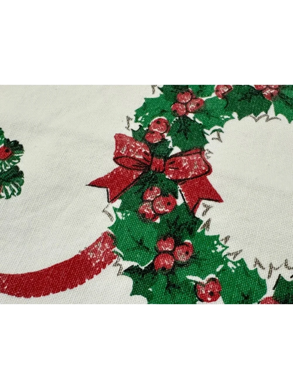Vintage Christmas Table Runner Wreath Candle Holly Bows Linen? Cotton? 16
